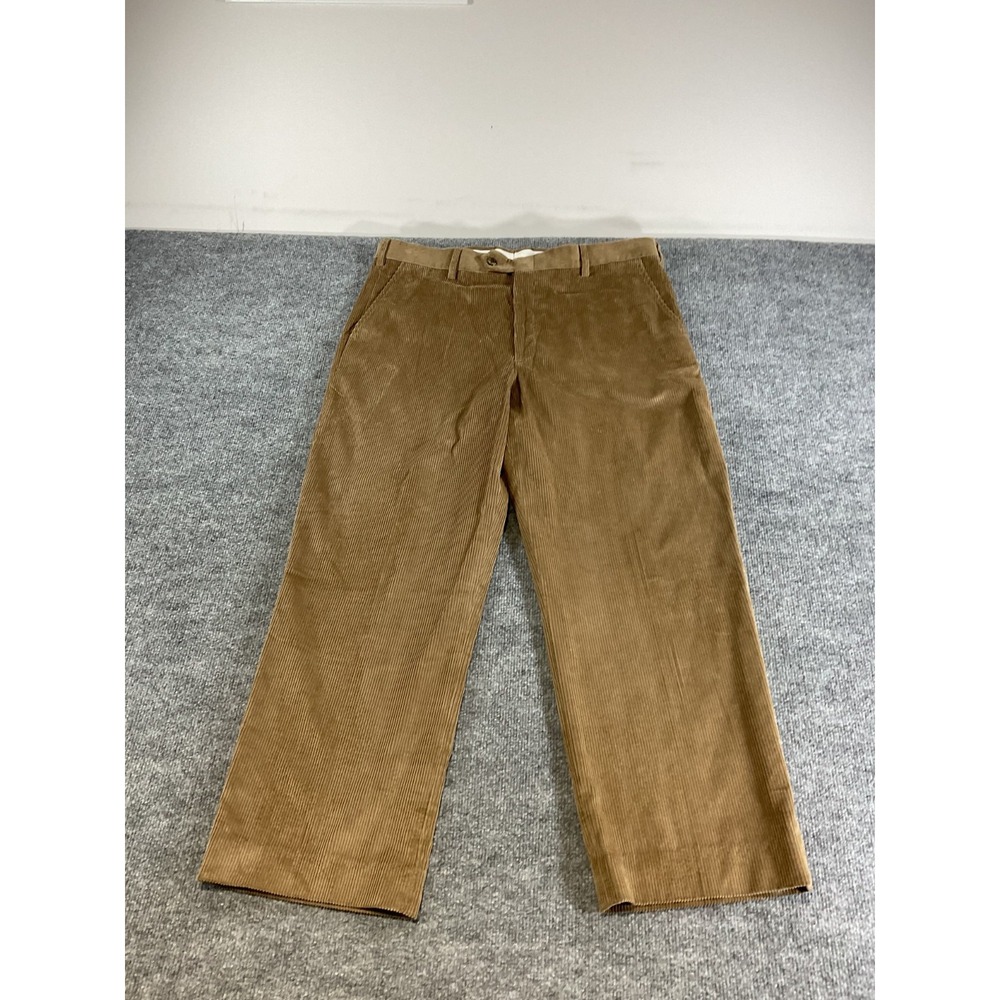 Berle Dress Pants Mens 38x28 Brown Corduroy Flat Front Cotton Trousers